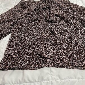 LOFT Black and tan Floral Blouse